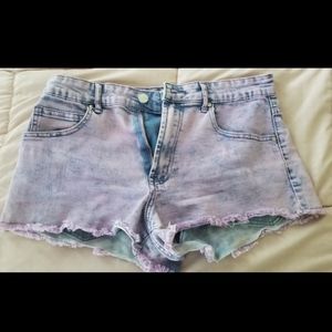 Purple acid wash jean shorts